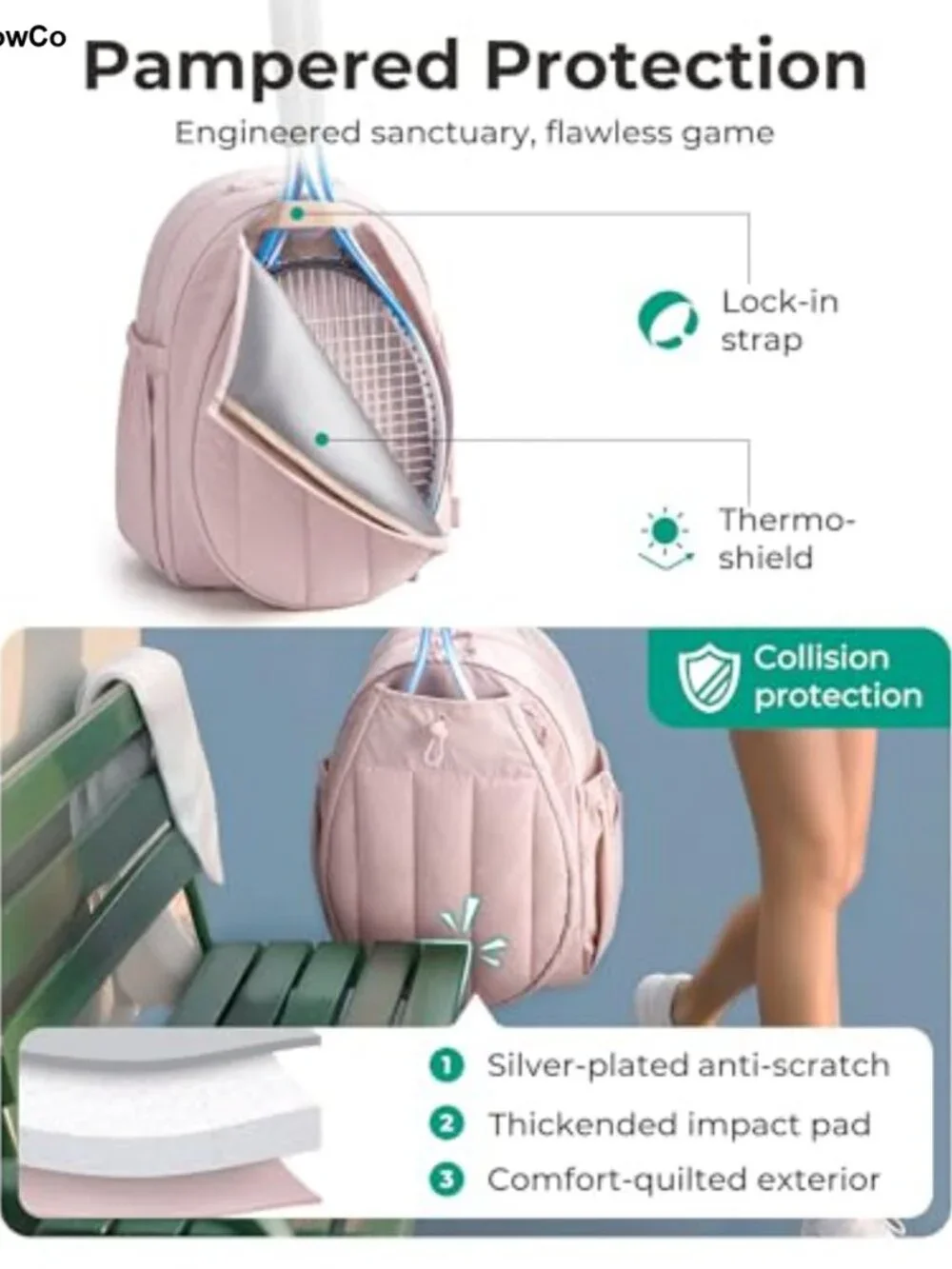 Quilted Pickleball Tennis Gym Backpack for Women, 15.6